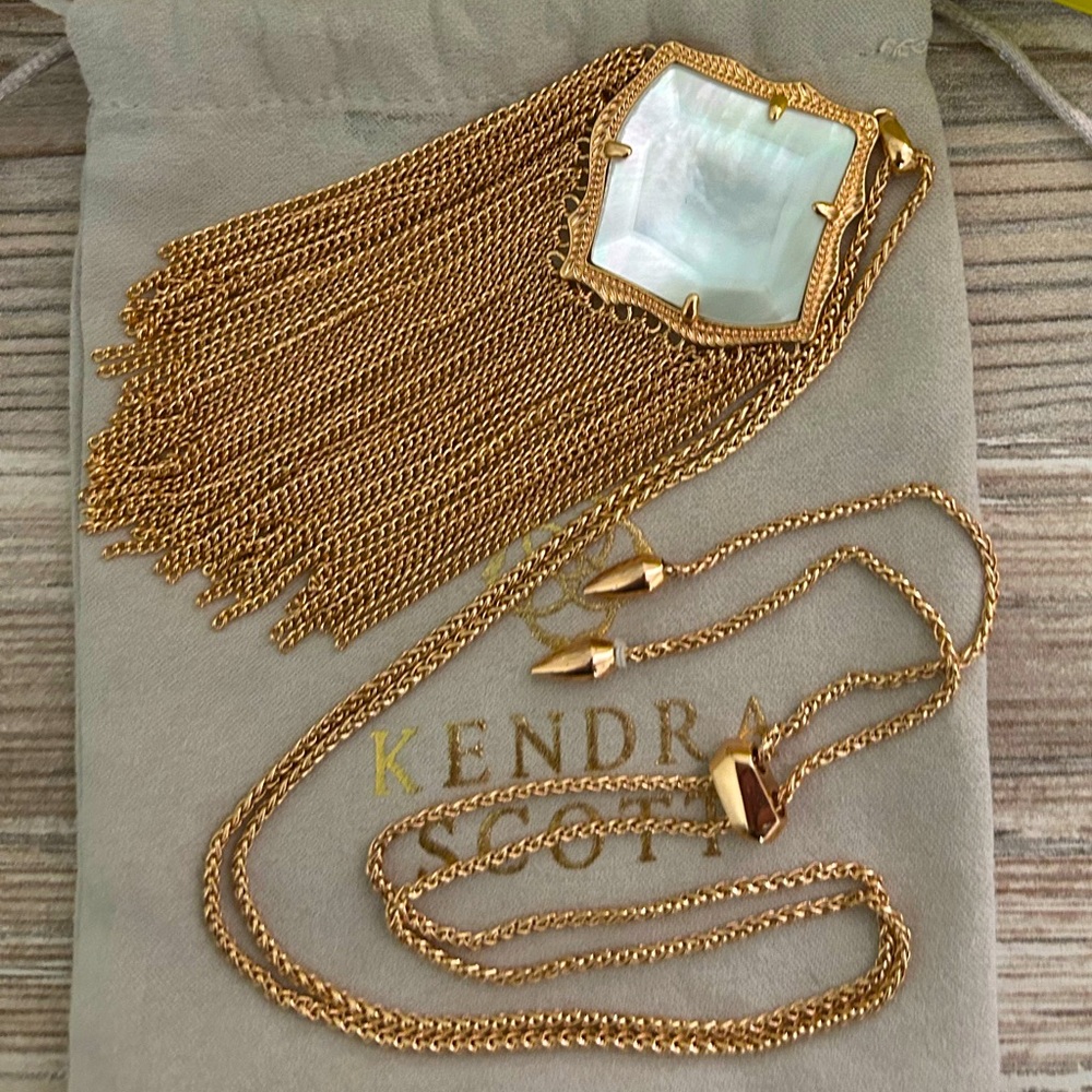 Kendra Scott Gold Fringe Chain Necklace with Iridescent Pendant